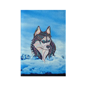 Обложка для паспорта матовая кожа с принтом Siberian Husky в Тюмени, натуральная матовая кожа | размер 19,3 х 13,7 см; прозрачные пластиковые крепления | at | bowwow | dog | hound | pooch | арт | гончая | гончая собака | горы | деревья | лес | снег | собака | хаски | холод