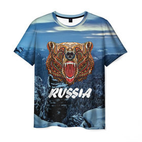 Мужская футболка 3D с принтом Russian bear в Тюмени, 100% полиэфир | прямой крой, круглый вырез горловины, длина до линии бедер | 