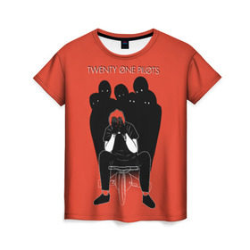 Женская футболка 3D с принтом Twenty one pilots в Тюмени, 100% полиэфир ( синтетическое хлопкоподобное полотно) | прямой крой, круглый вырез горловины, длина до линии бедер | 21 | josh dun | music | rock | tyler joseph | арт | джош дан.музыка | рок | тайлер джозеф