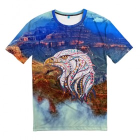 Мужская футболка 3D с принтом eagle в Тюмени, 100% полиэфир | прямой крой, круглый вырез горловины, длина до линии бедер | aquila | bird | eagle | orel | usa | америка | арт | горы | каньон | небо | облака | орел | птицы | ястреб