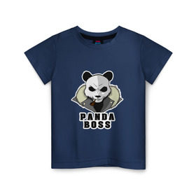 Детская футболка хлопок с принтом Panda Boss в Тюмени, 100% хлопок | круглый вырез горловины, полуприлегающий силуэт, длина до линии бедер | банда | большой | босс | важный | главарь | главный | директор | крутой | круче всех | лидер | мех | панда | россия | русский | самый | супер | трубка | шуба