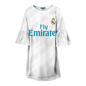 Детское платье 3D с принтом Real Madrid в Тюмени, 100% полиэстер | прямой силуэт, чуть расширенный к низу. Круглая горловина, на рукавах — воланы | Тематика изображения на принте: real madrid | королевский клуб | реал мадрид | форма