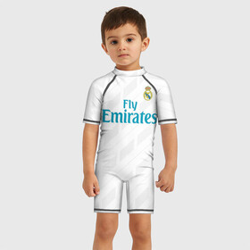Детский купальный костюм 3D с принтом Real Madrid в Тюмени, Полиэстер 85%, Спандекс 15% | застежка на молнии на спине | real madrid | королевский клуб | реал мадрид | форма