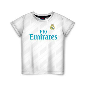 Детская футболка 3D с принтом Real Madrid в Тюмени, 100% гипоаллергенный полиэфир | прямой крой, круглый вырез горловины, длина до линии бедер, чуть спущенное плечо, ткань немного тянется | Тематика изображения на принте: real madrid | королевский клуб | реал мадрид | форма