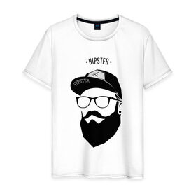 Мужская футболка хлопок с принтом Hipster в Тюмени, 100% хлопок | прямой крой, круглый вырез горловины, длина до линии бедер, слегка спущенное плечо. | 