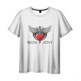 Мужская футболка 3D с принтом Bon Jovi в Тюмени, 100% полиэфир | прямой крой, круглый вырез горловины, длина до линии бедер | Тематика изображения на принте: its my life | бон жови | джон бон джови | кровь | меч | сердце