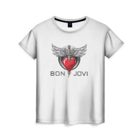 Женская футболка 3D с принтом Bon Jovi в Тюмени, 100% полиэфир ( синтетическое хлопкоподобное полотно) | прямой крой, круглый вырез горловины, длина до линии бедер | its my life | бон жови | джон бон джови | кровь | меч | сердце