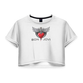 Женская футболка 3D укороченная с принтом Bon Jovi в Тюмени, 100% полиэстер | круглая горловина, длина футболки до линии талии, рукава с отворотами | its my life | бон жови | джон бон джови | кровь | меч | сердце