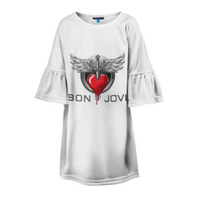 Детское платье 3D с принтом Bon Jovi в Тюмени, 100% полиэстер | прямой силуэт, чуть расширенный к низу. Круглая горловина, на рукавах — воланы | its my life | бон жови | джон бон джови | кровь | меч | сердце