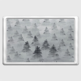 Магнит 45*70 с принтом Туманный лес в Тюмени, Пластик | Размер: 78*52 мм; Размер печати: 70*45 | бор | вечер | деревья | елка | еловый | ель | загадочный | земля | зима | лес | мрачный | необычный | природа | серый | сибирь | снег | тайга | туман | хвойный