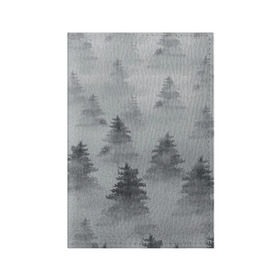 Обложка для паспорта матовая кожа с принтом Туманный лес в Тюмени, натуральная матовая кожа | размер 19,3 х 13,7 см; прозрачные пластиковые крепления | Тематика изображения на принте: бор | вечер | деревья | елка | еловый | ель | загадочный | земля | зима | лес | мрачный | необычный | природа | серый | сибирь | снег | тайга | туман | хвойный