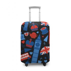Чехол для чемодана 3D с принтом Великобритания в Тюмени, 86% полиэфир, 14% спандекс | двустороннее нанесение принта, прорези для ручек и колес | красный | лондон | паттерн | черный
