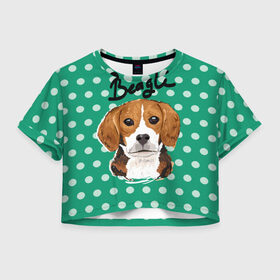 Женская футболка 3D укороченная с принтом Бигль в Тюмени, 100% полиэстер | круглая горловина, длина футболки до линии талии, рукава с отворотами | beagle | арт | гончая | горошек | животное | кружочек | пес | собака | текстура