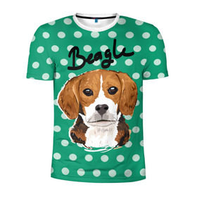 Мужская футболка 3D спортивная с принтом Бигль в Тюмени, 100% полиэстер с улучшенными характеристиками | приталенный силуэт, круглая горловина, широкие плечи, сужается к линии бедра | Тематика изображения на принте: beagle | арт | гончая | горошек | животное | кружочек | пес | собака | текстура