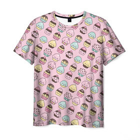 Мужская футболка 3D с принтом Каваи Кексики в Тюмени, 100% полиэфир | прямой крой, круглый вырез горловины, длина до линии бедер | аниме | вкусняшка | детский | еда | капкейки | лапуля | милота | милый | мимими | няша | розовый