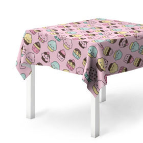 Скатерть 3D с принтом Каваи Кексики в Тюмени, 100% полиэстер (ткань не мнется и не растягивается) | Размер: 150*150 см | аниме | вкусняшка | детский | еда | капкейки | лапуля | милота | милый | мимими | няша | розовый