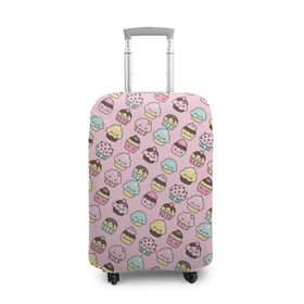 Чехол для чемодана 3D с принтом Каваи Кексики в Тюмени, 86% полиэфир, 14% спандекс | двустороннее нанесение принта, прорези для ручек и колес | аниме | вкусняшка | детский | еда | капкейки | лапуля | милота | милый | мимими | няша | розовый