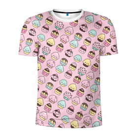 Мужская футболка 3D спортивная с принтом Каваи Кексики в Тюмени, 100% полиэстер с улучшенными характеристиками | приталенный силуэт, круглая горловина, широкие плечи, сужается к линии бедра | аниме | вкусняшка | детский | еда | капкейки | лапуля | милота | милый | мимими | няша | розовый