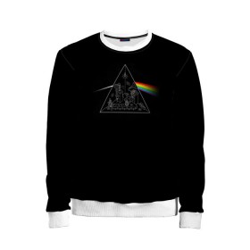 Детский свитшот 3D с принтом Pink Floyd Make Rainbow в Тюмени, 100% полиэстер | свободная посадка, прямой крой, мягкая тканевая резинка на рукавах и понизу свитшота | Тематика изображения на принте: англия | басы | британия | гитара | группа | логотип | музыка | песни | пинк флойд | призма | радуга | рок | свет