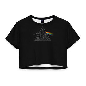 Женская футболка 3D укороченная с принтом Pink Floyd Make Rainbow в Тюмени, 100% полиэстер | круглая горловина, длина футболки до линии талии, рукава с отворотами | англия | басы | британия | гитара | группа | логотип | музыка | песни | пинк флойд | призма | радуга | рок | свет