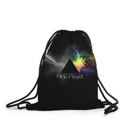 Рюкзак-мешок 3D с принтом Pink Floyd Logo в Тюмени, 100% полиэстер | плотность ткани — 200 г/м2, размер — 35 х 45 см; лямки — толстые шнурки, застежка на шнуровке, без карманов и подкладки | англия | басы | британия | гитара | группа | дым | космос | логотип | музыка | песни | пинк флойд | призма | радуга | рок | свет