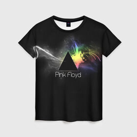 Женская футболка 3D с принтом Pink Floyd Logo в Тюмени, 100% полиэфир ( синтетическое хлопкоподобное полотно) | прямой крой, круглый вырез горловины, длина до линии бедер | Тематика изображения на принте: англия | басы | британия | гитара | группа | дым | космос | логотип | музыка | песни | пинк флойд | призма | радуга | рок | свет