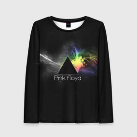 Женский лонгслив 3D с принтом Pink Floyd Logo в Тюмени, 100% полиэстер | длинные рукава, круглый вырез горловины, полуприлегающий силуэт | Тематика изображения на принте: англия | басы | британия | гитара | группа | дым | космос | логотип | музыка | песни | пинк флойд | призма | радуга | рок | свет