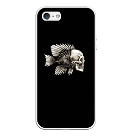 Чехол для iPhone 5/5S матовый с принтом Рыба Скелет в Тюмени, Силикон | Область печати: задняя сторона чехла, без боковых панелей | анатомия | кости | море | плавники | принт | рисунок | рыбный | рыбы | тату | ужас | хвост | череп | черный | чешуя