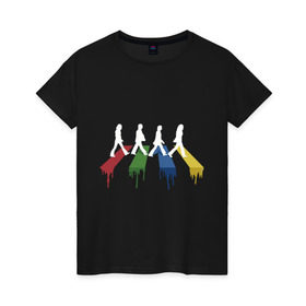 Женская футболка хлопок с принтом Beatles Color в Тюмени, 100% хлопок | прямой крой, круглый вырез горловины, длина до линии бедер, слегка спущенное плечо | beatles | music | rock | битлз | краски | леннон | маккартни | музыка | переход | рок | старр | харрисон | цвет