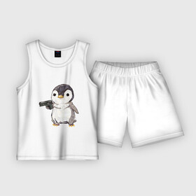 Детская пижама с шортами хлопок с принтом Пингвин с пистолетом в Тюмени,  |  | 