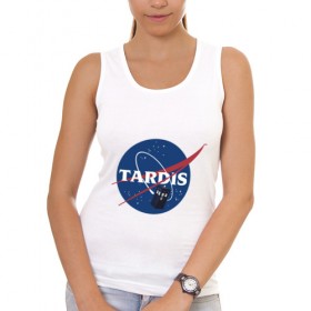 Женская майка хлопок с принтом Tardis NASA в Тюмени, 95% хлопок, 5% эластан |  | Тематика изображения на принте: doctor who | space | tardis | time machine | будка | время. пространство | доктор кто | космос | машина времени | наса | сериал | тардис