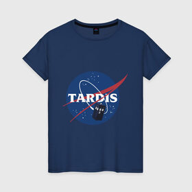 Женская футболка хлопок с принтом Tardis NASA в Тюмени, 100% хлопок | прямой крой, круглый вырез горловины, длина до линии бедер, слегка спущенное плечо | doctor who | space | tardis | time machine | будка | время. пространство | доктор кто | космос | машина времени | наса | сериал | тардис