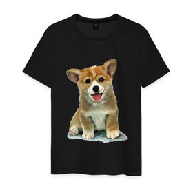 Мужская футболка хлопок с принтом Коржик в Тюмени, 100% хлопок | прямой крой, круглый вырез горловины, длина до линии бедер, слегка спущенное плечо. | corgi | dog | korgi | вельш корги | дог | кардиган | корги | пемброк | собака | щенок