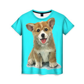 Женская футболка 3D с принтом Корги в Тюмени, 100% полиэфир ( синтетическое хлопкоподобное полотно) | прямой крой, круглый вырез горловины, длина до линии бедер | corgy | dog | korgi | puppy | вельш корги | кардиган | коржик | пемброк | собака | щенок