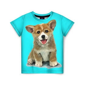 Детская футболка 3D с принтом Корги в Тюмени, 100% гипоаллергенный полиэфир | прямой крой, круглый вырез горловины, длина до линии бедер, чуть спущенное плечо, ткань немного тянется | corgy | dog | korgi | puppy | вельш корги | кардиган | коржик | пемброк | собака | щенок