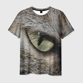 Мужская футболка 3D с принтом Кошачий глаз в Тюмени, 100% полиэфир | прямой крой, круглый вырез горловины, длина до линии бедер | 