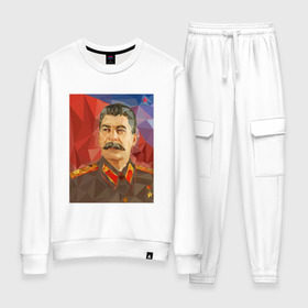 Женский костюм хлопок с принтом Сталин в Тюмени, 100% хлопок | на свитшоте круглая горловина, мягкая резинка по низу. Брюки заужены к низу, на них два вида карманов: два 