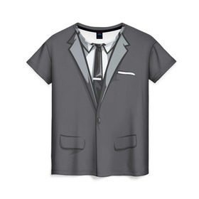 Женская футболка 3D с принтом Костюм в Тюмени, 100% полиэфир ( синтетическое хлопкоподобное полотно) | прямой крой, круглый вырез горловины, длина до линии бедер | галстук | классика | костюм | пиджак | стиль | строгий