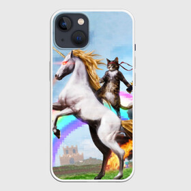 Чехол для iPhone 13 с принтом Кот на Единороге в Тюмени,  |  | радуга