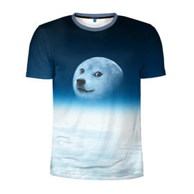 Мужская футболка 3D спортивная с принтом Doge в Тюмени, 100% полиэстер с улучшенными характеристиками | приталенный силуэт, круглая горловина, широкие плечи, сужается к линии бедра | Тематика изображения на принте: meme | доге | космос | луна