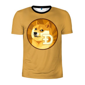 Мужская футболка 3D спортивная с принтом Bitcoin в Тюмени, 100% полиэстер с улучшенными характеристиками | приталенный силуэт, круглая горловина, широкие плечи, сужается к линии бедра | Тематика изображения на принте: doge | meme | биткоин | доге