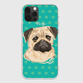 Чехол для iPhone 12 Pro Max с принтом Мопсик в Тюмени, Силикон |  | dog | pug | арт | животное | кружочки | мопс | пес | собака | текстура