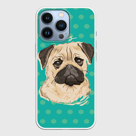 Чехол для iPhone 13 Pro с принтом Мопсик в Тюмени,  |  | dog | pug | арт | животное | кружочки | мопс | пес | собака | текстура