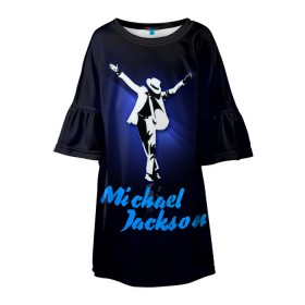 Детское платье 3D с принтом Майкл Джексон в Тюмени, 100% полиэстер | прямой силуэт, чуть расширенный к низу. Круглая горловина, на рукавах — воланы | Тематика изображения на принте: michael jackson | король