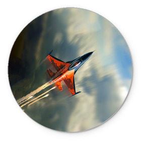 Коврик круглый с принтом Красный F16 в Тюмени, резина и полиэстер | круглая форма, изображение наносится на всю лицевую часть | самолет
