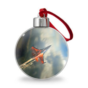 Ёлочный шар с принтом Красный F16 в Тюмени, Пластик | Диаметр: 77 мм | Тематика изображения на принте: самолет