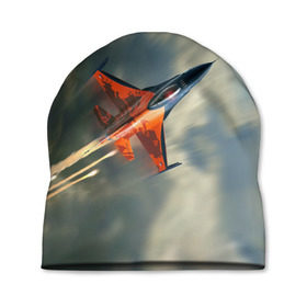 Шапка 3D с принтом Красный F16 в Тюмени, 100% полиэстер | универсальный размер, печать по всей поверхности изделия | самолет