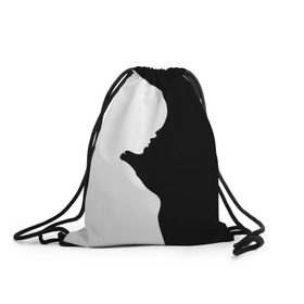 Рюкзак-мешок 3D с принтом Силуэт девушки в Тюмени, 100% полиэстер | плотность ткани — 200 г/м2, размер — 35 х 45 см; лямки — толстые шнурки, застежка на шнуровке, без карманов и подкладки | белое | женщина | чб | черное