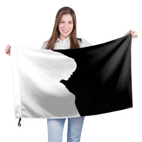 Флаг 3D с принтом Силуэт девушки в Тюмени, 100% полиэстер | плотность ткани — 95 г/м2, размер — 67 х 109 см. Принт наносится с одной стороны | белое | женщина | чб | черное