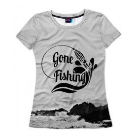 Женская футболка 3D с принтом Gone fishing в Тюмени, 100% полиэфир ( синтетическое хлопкоподобное полотно) | прямой крой, круглый вырез горловины, длина до линии бедер | 